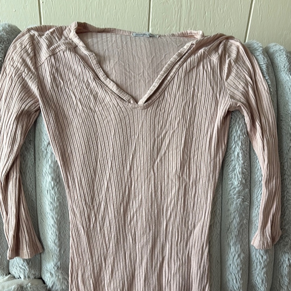 Charlotte Russe Pink Ribbed Fitted Bodysuit Dress